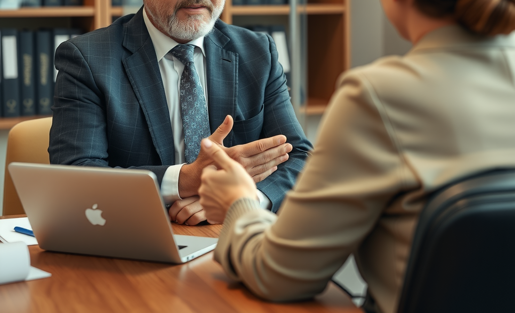 A personal injury lawyer consulting with a client